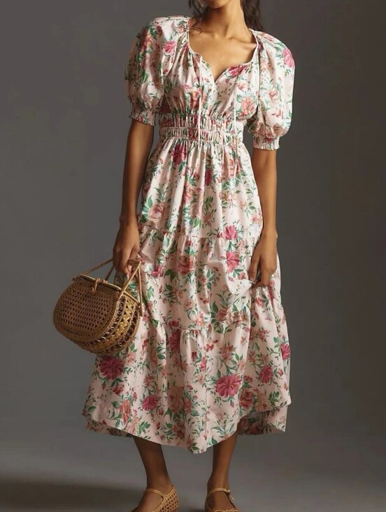 Anthropologie Dresses & Skirts - Anthropologie Somerset Maxi Dress L Floral Puff Sleeve 100% Cotton Pockets